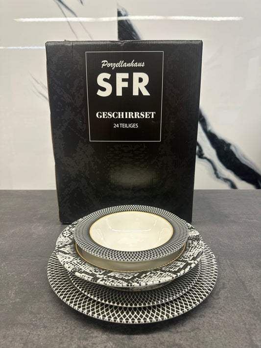 SFR Geschirrset Kawbara 24 teilig Porzellan - Komplettes Tafelservice für 6 Personen