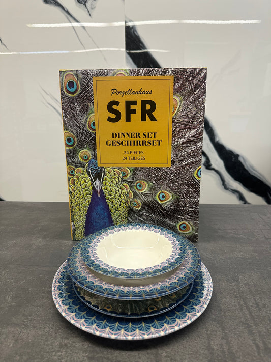 SFR Geschirrset Violetta 24 teilig Porzellan - Komplettes Tafelservice für 6 Personen