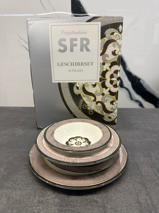 SFR Geschirrset Roma 24 teilig Porzellan - Komplettes Tafelservice für 6 Personen