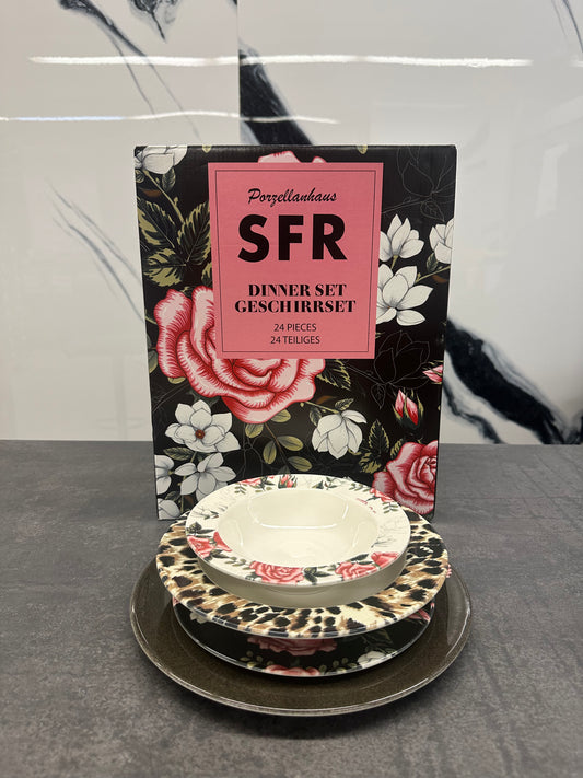 SFR Geschirrset Sunajul 24 teilig Porzellan - Komplettes Tafelservice für 6 Personen
