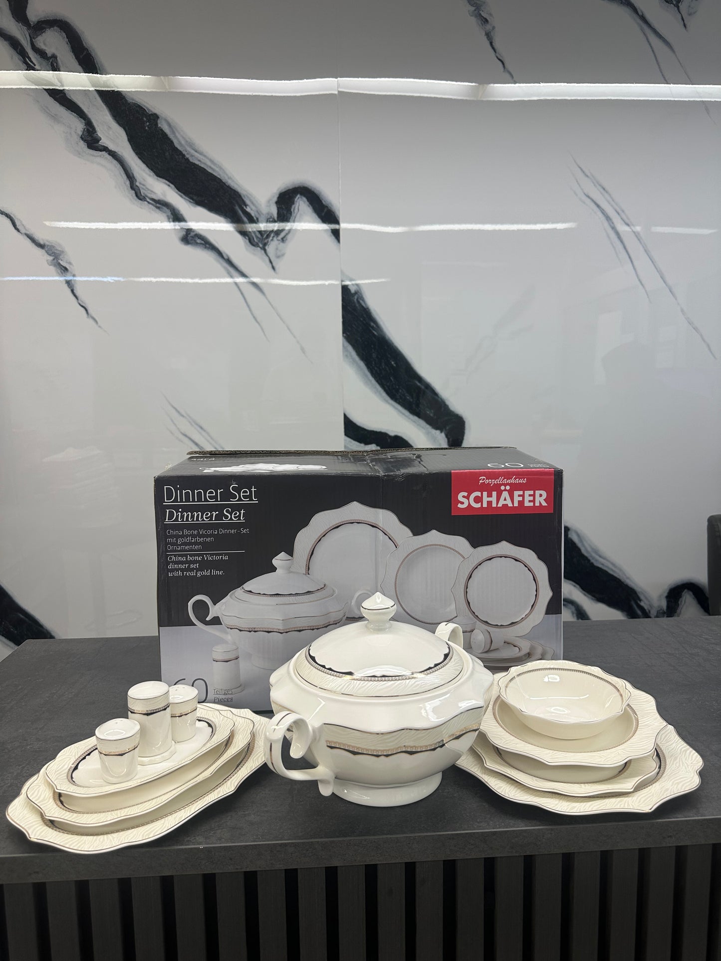 Dinner Set Sara Schäfer 60 teilig - Komplettes Porzellan-Service für 12 Personen