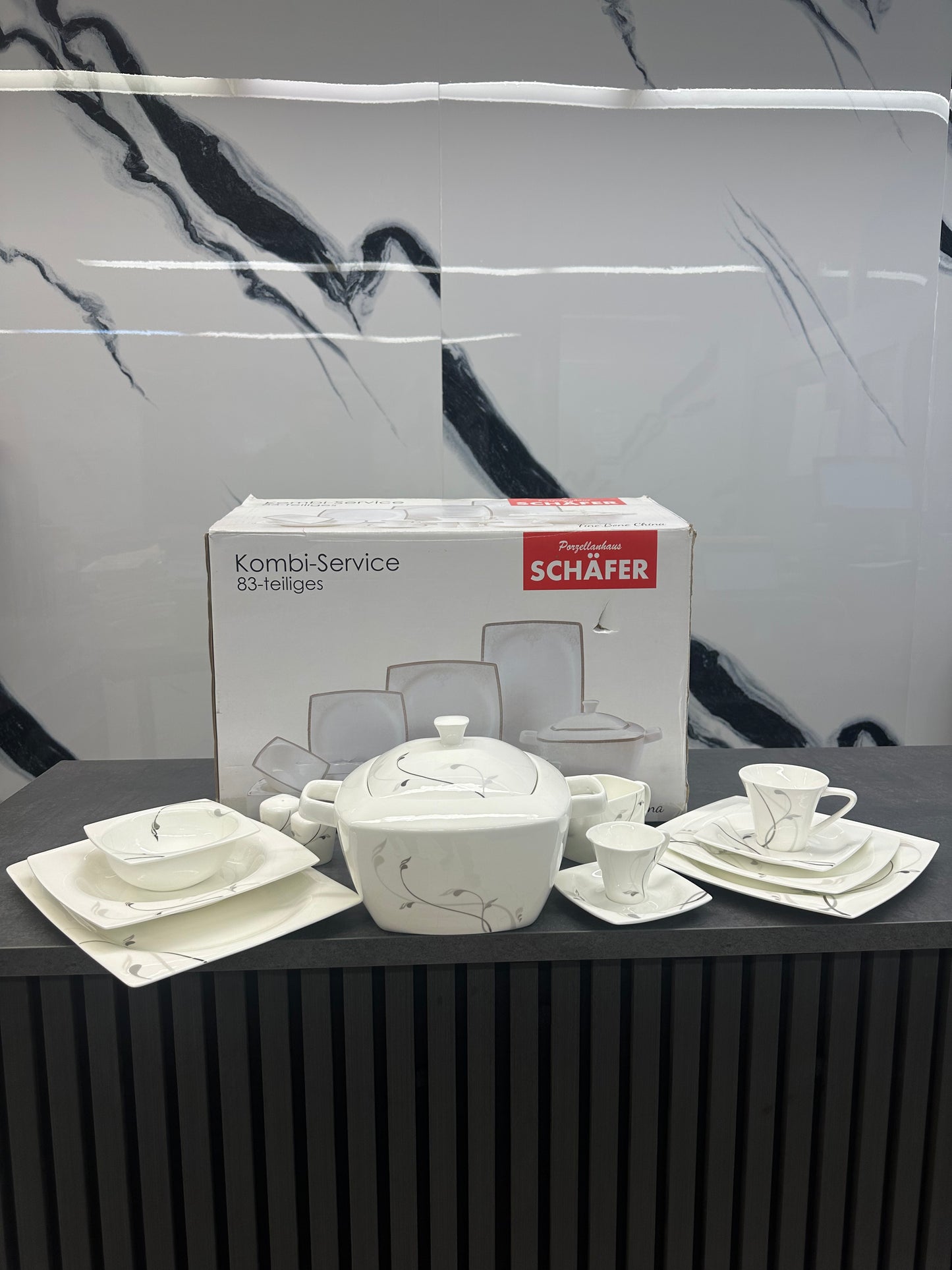 Kombi Service Dinner Set Porzellan 83 teilig Schäfer - Premium Porzellan-Service mit Kaffee-Set