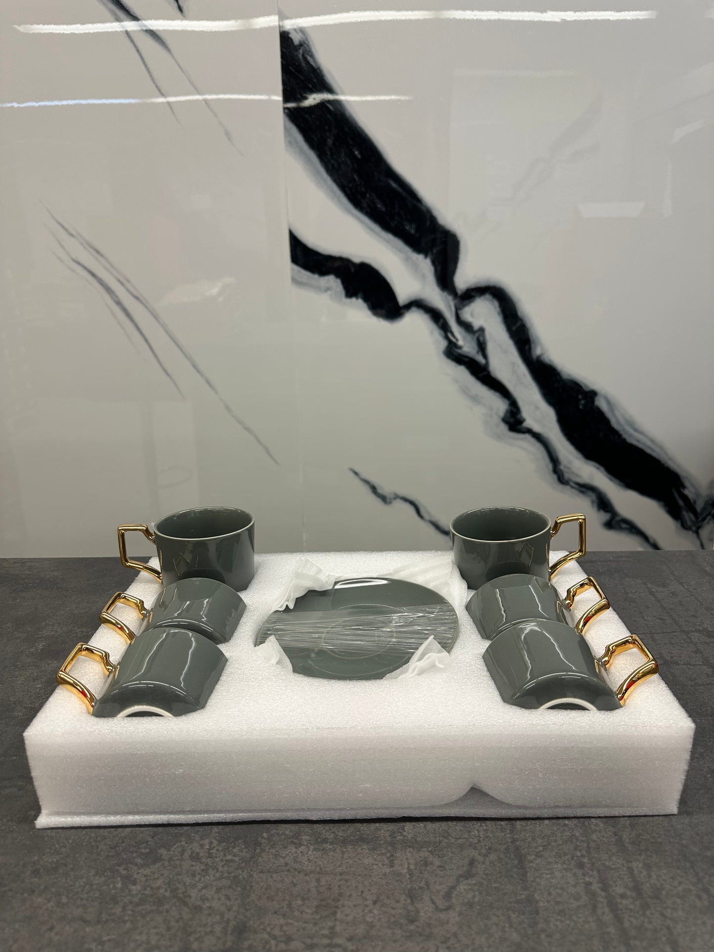 Mokka Set 12-teilig Porzellan Grau-Gold - Elegantes Espresso Set von Schäfer