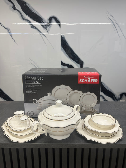 Dinner Set Ameija Schäfer 60 teilig - Komplettes Porzellan-Service für 12 Personen