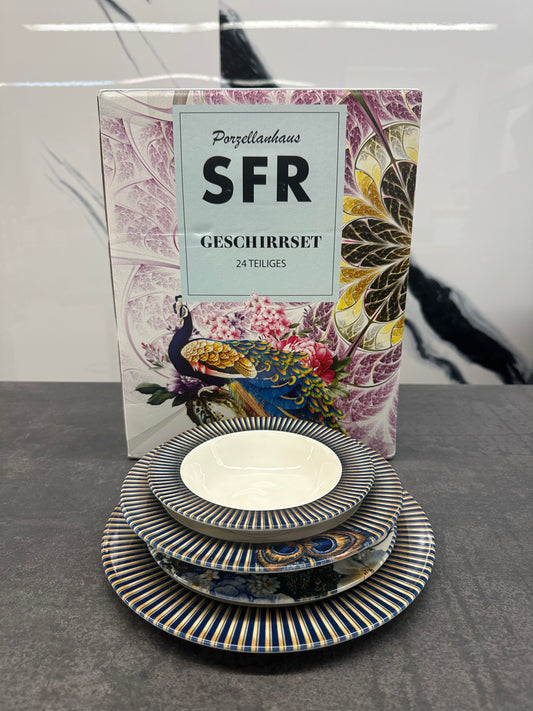 SFR Geschirrset Risha 24 teilig Porzellan - Komplettes Tafelservice für 6 Personen