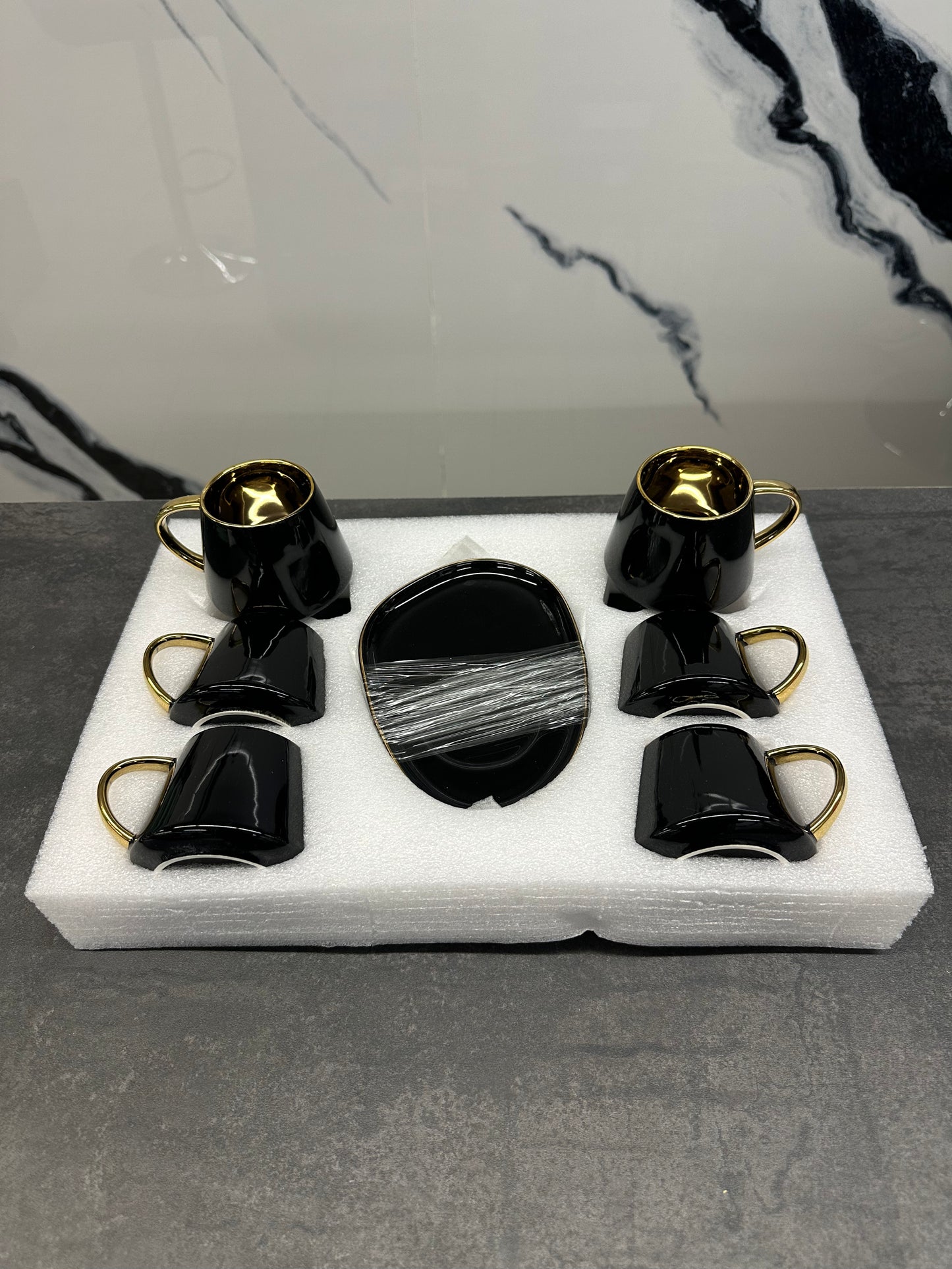 Mokka Set 12 teilig schwarz/gold - Elegantes Mokka-Service für 6 Personen