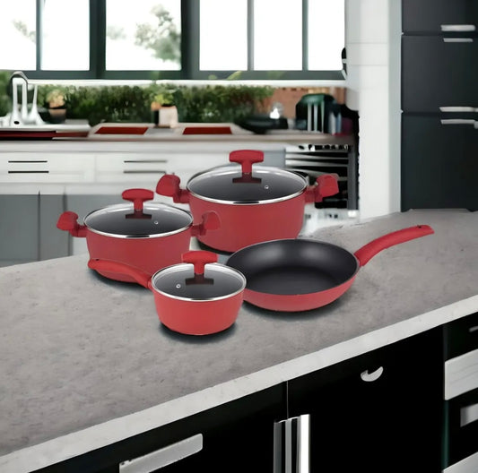 Kochtopf Set 7 teilig rot Michelino - Komplettes Kochgeschirr-Set mit Antihaft-Beschichtung