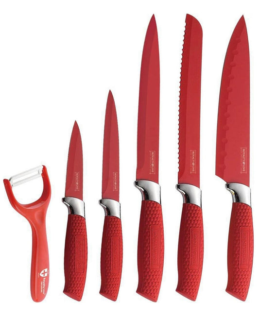 Royalty Line Messer Set 6 teilig rot - Komplettes Küchenmesser Set RL-6MSTR