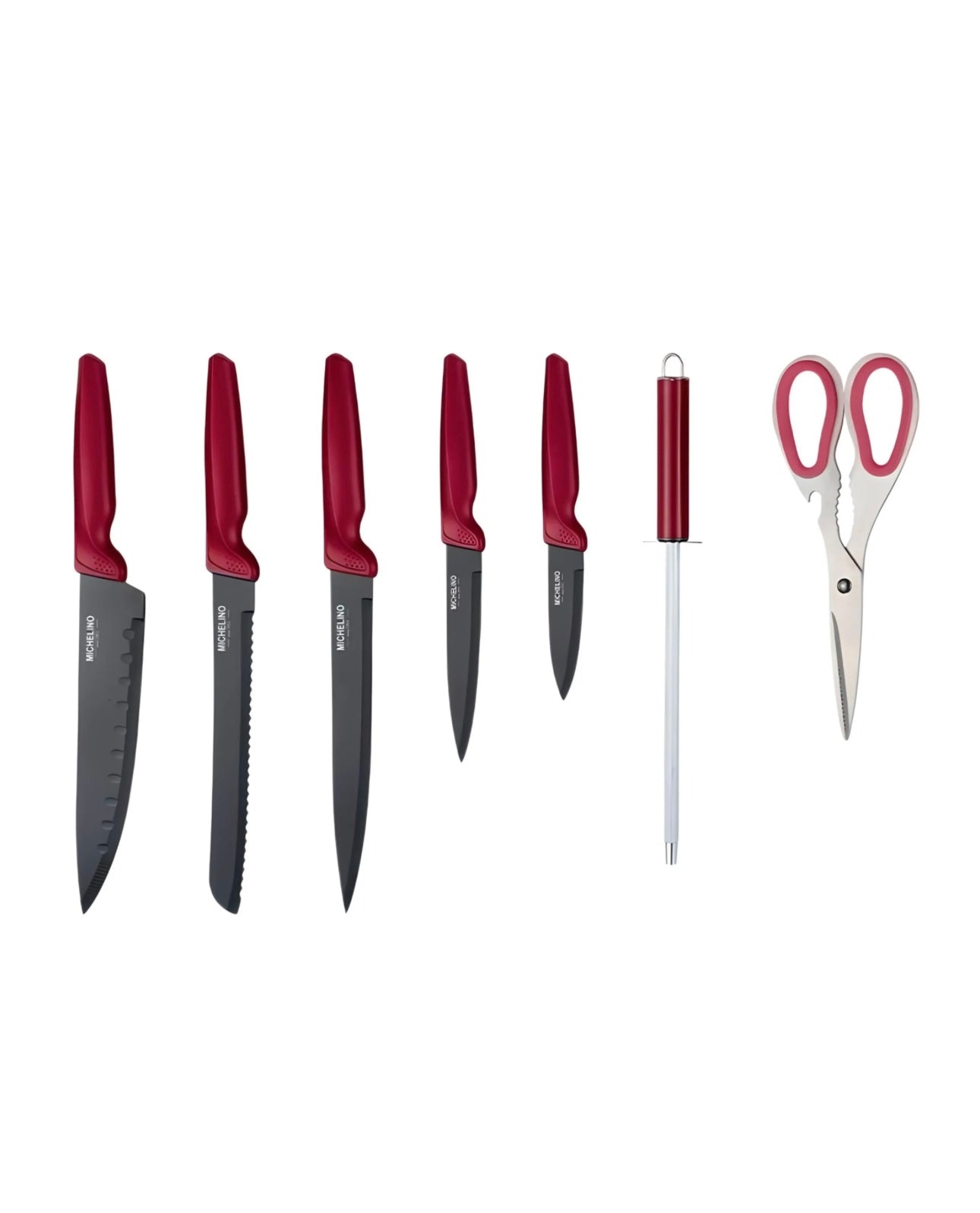 Messerset 8-teilig Michelino rot - Premium-Set mit Acrylständer