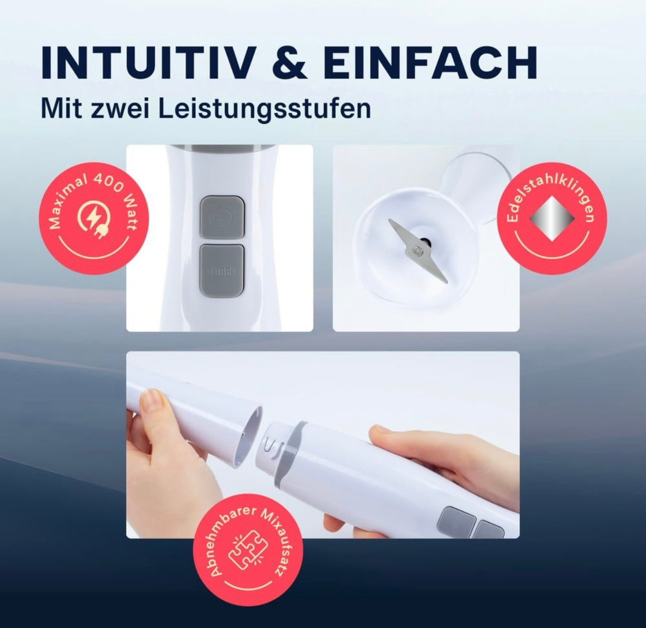 Stabmixer Kunststoff Schäfer - Praktischer Pürierstab mit 2 Geschwindigkeiten