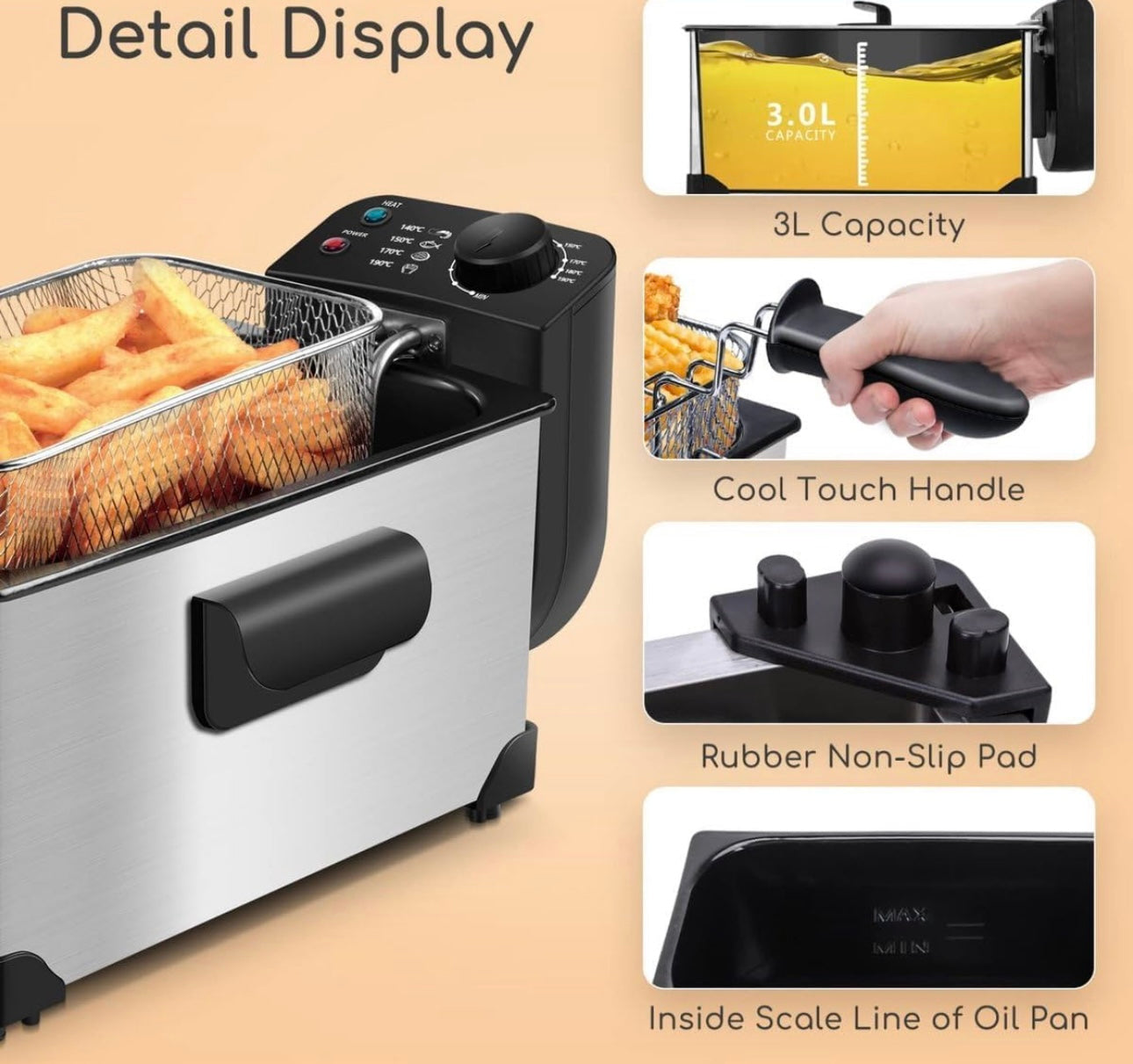 Royalty Line Fritteuse 3L - Elektrische Fritteuse mit einstellbarem Thermostat