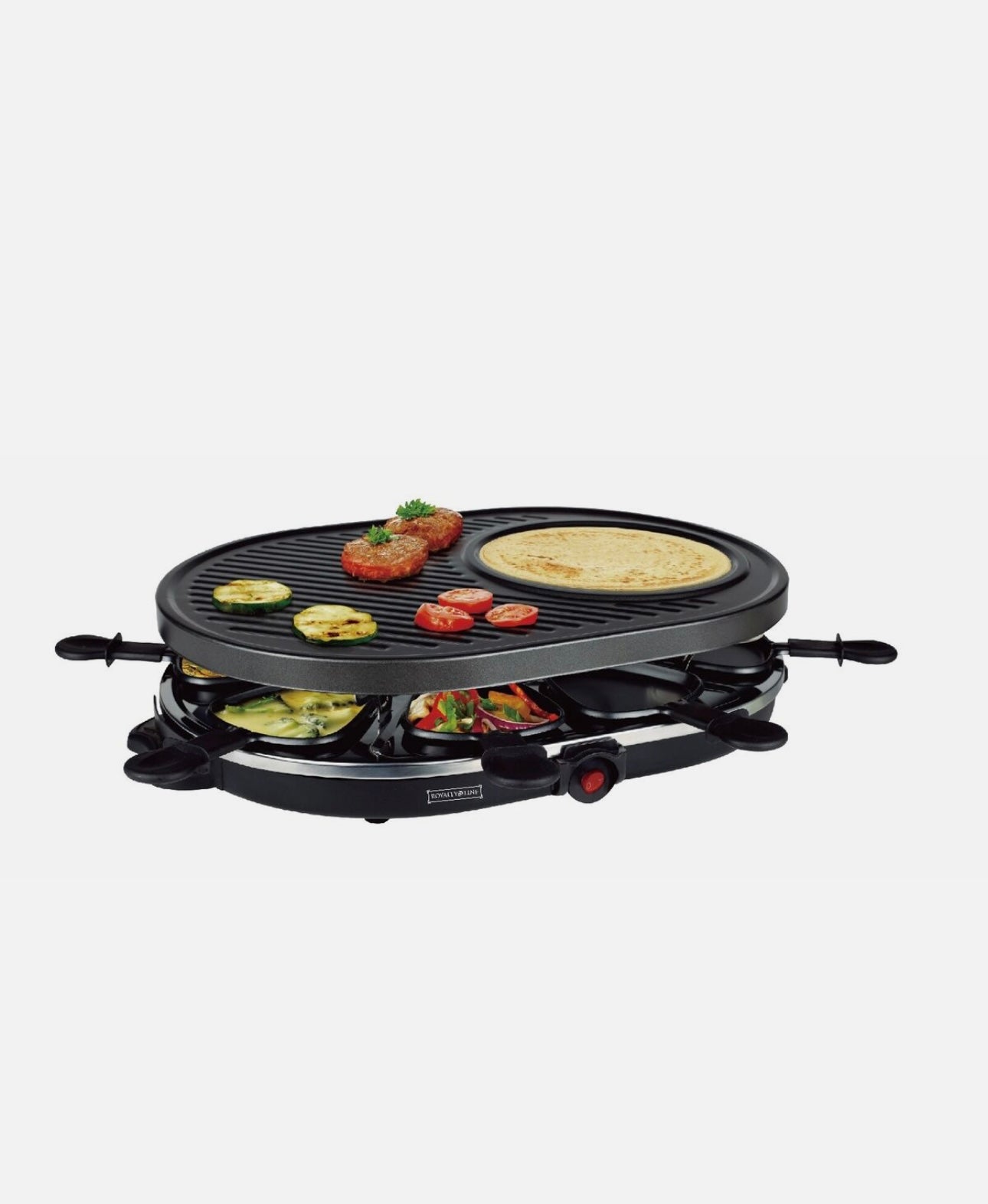 Royalty Line Raclette Grill 1200W - Elektrischer Raclette-Grill mit 8 Pfännchen