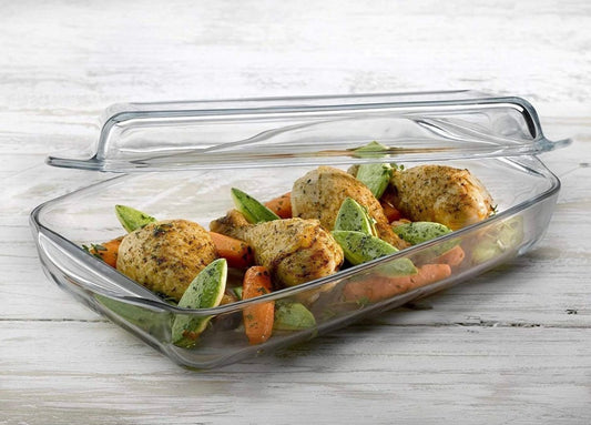 Borcam rechteckige Kasserole mit Deckel - Ofengeeignete Glasschale