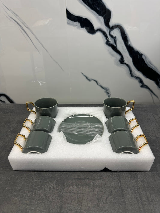 Kaffee Set 12-teilig Porzellan Grau-Gold - Elegantes Tassen Set von Schäfer