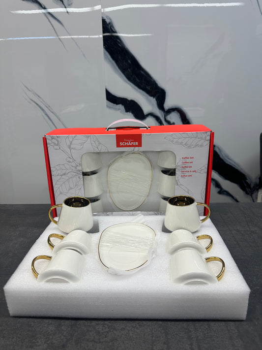 Kaffee Set 12-teilig Porzellan Weiß-Gold - Elegantes Tassen Set von Schäfer
