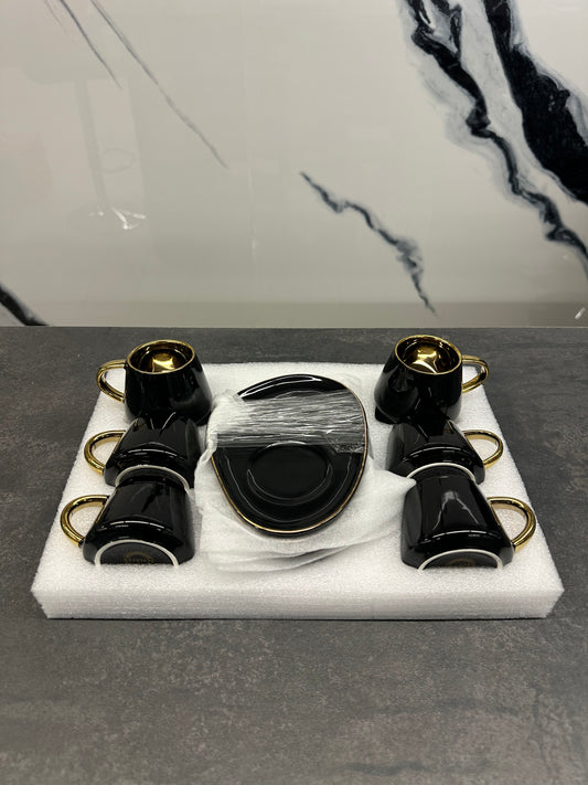 Mokka Set 12-teilig Porzellan Schwarz-Gold - Elegantes Espresso Set von Schäfer