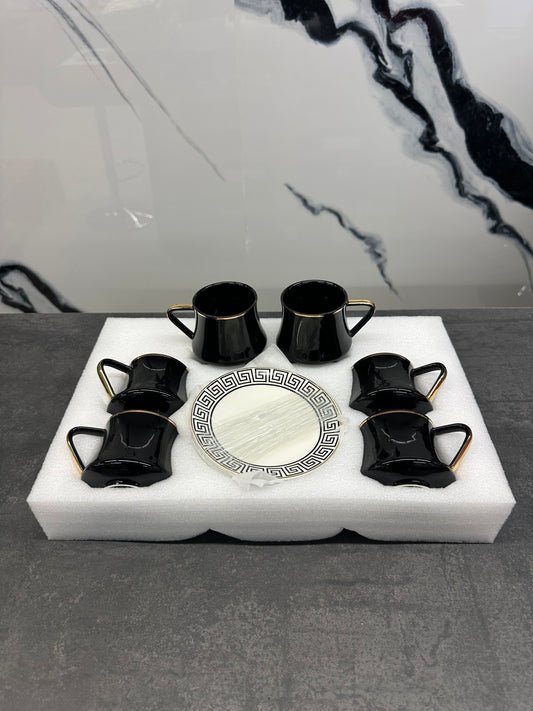 Kaffee Set 12-teilig Porzellan Schwarz-Gold Muster - Elegantes Tassen Set von Schäfer