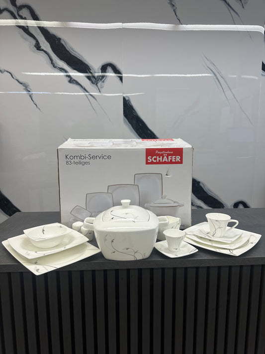 Kombi Service Dinner Set Porzellan 83 teilig Schäfer - Premium Porzellan-Service mit Kaffee-Set