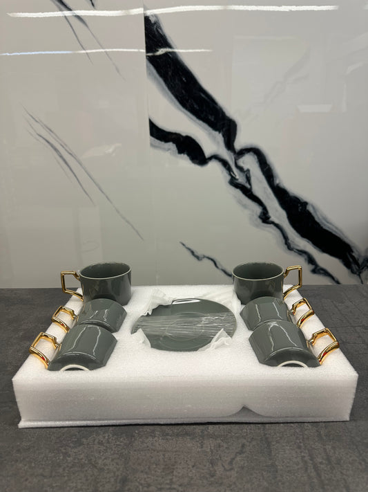 Mokka Set 12-teilig Porzellan Grau-Gold - Elegantes Espresso Set von Schäfer