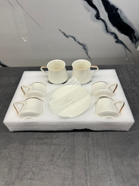 Kaffee Set 12-teilig Porzellan Weiß-Gold - Luxuriöses Tassen Set von Schäfer