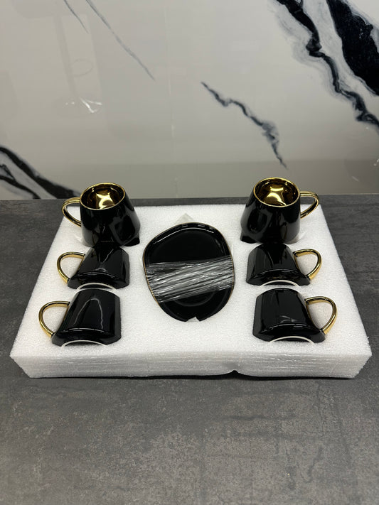 Kaffee Set 12-teilig Porzellan Schwarz-Gold - Elegantes Tassen Set von Schäfer