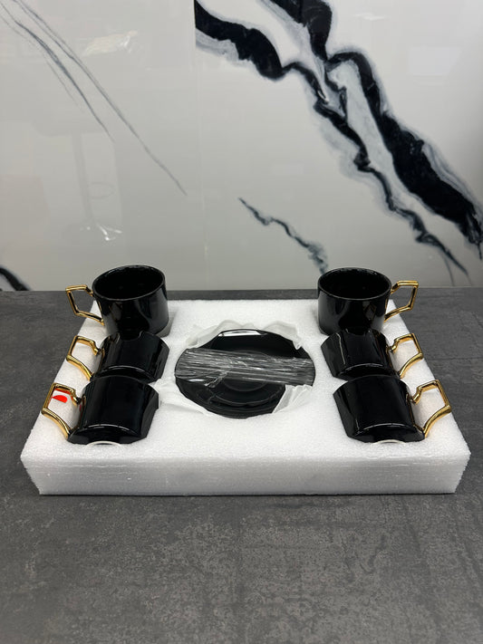 Mokka Set 12-teilig Porzellan Schwarz-Gold - Elegantes Espresso Set von Schäfer