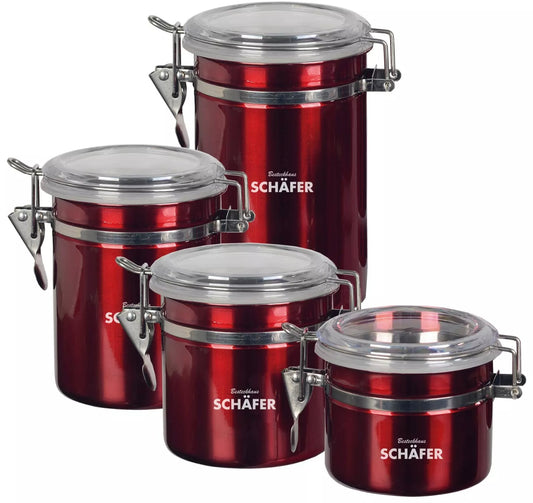 Vorratsdosen Set 4 teilig Metallic Rot Schäfer - Edelstahl Vorratsdosen mit Sichtfenster