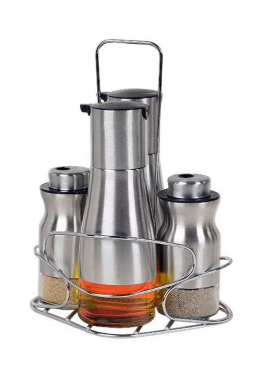Menage Set 4 teilig Silber mit Ständer Schäfer - Komplettes Gewürz- und Öl-Set