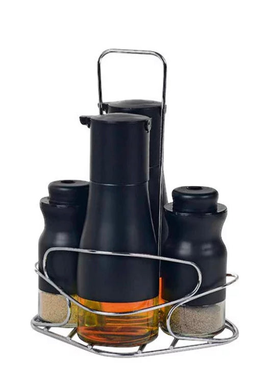 Menage Set 4 teilig schwarz mit Ständer Schäfer