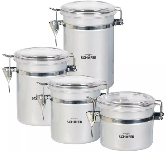 Vorratsdosen Set 4 teilig Metallic Silver Schäfer - Edelstahl Vorratsdosen mit Sichtfenster