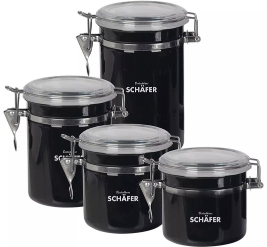 Vorratsdosen Set 4 teilig Metallic Black Schäfer - Edelstahl Vorratsdosen mit Sichtfenster
