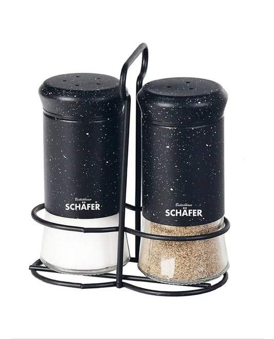 Salz/ Pfeffer Menage Set Marble Black 3 teilig Schäfer - Elegantes Tischgewürz-Set in Marmoroptik