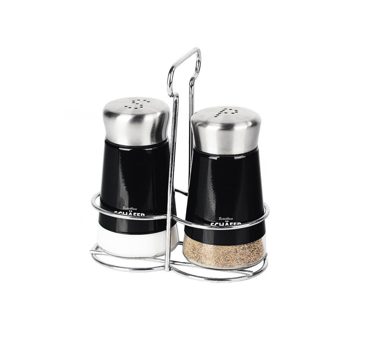 Salz/ Pfeffer Menage Set Metallic Black 3 teilig Schäfer - Elegantes Tischgewürz-Set in Schwarz
