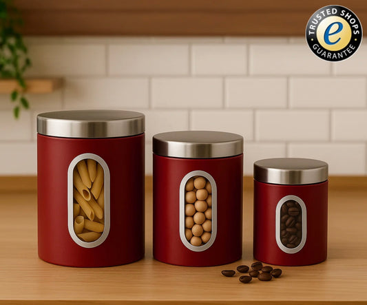Aufbewahrungsdose mit Fenster 1L klein Michelino rot - Kleine Edelstahl Vorratsdose mit Sichtfenster