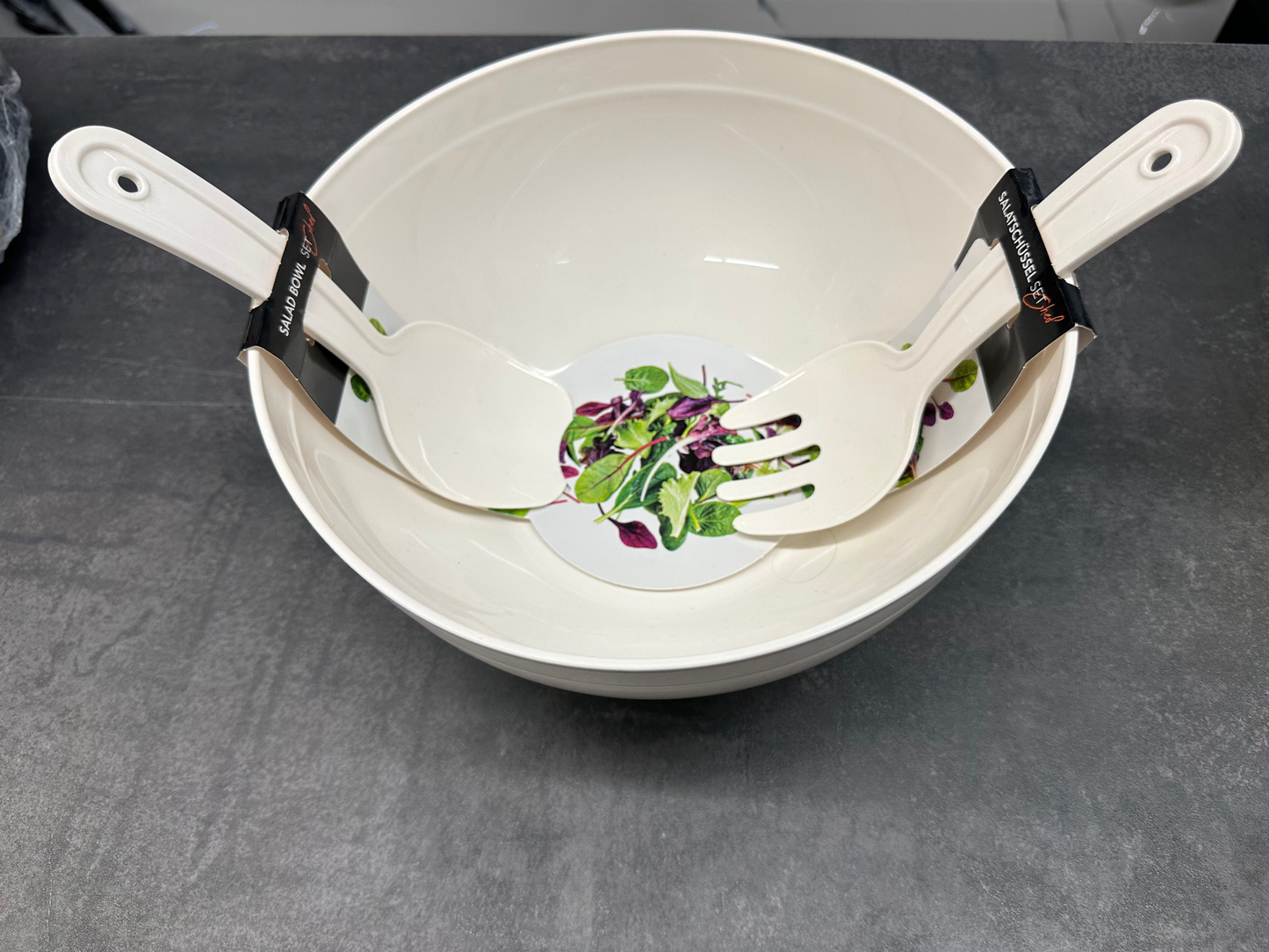 Salatschüssel Set 5,5L mit Besteck Weiß - Spülmaschinenfest von Michelino