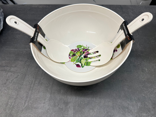 Salatschüssel Set 5,5L mit Besteck Weiß - Spülmaschinenfest von Michelino