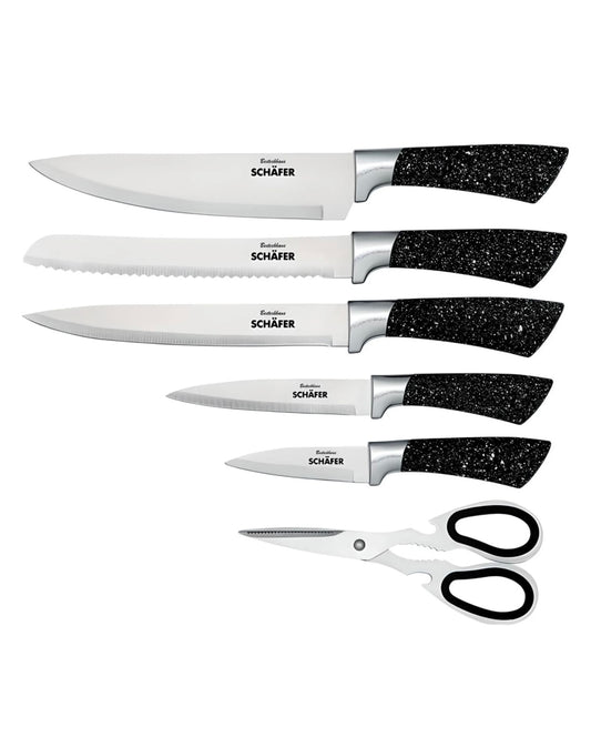 Messer Set 7-teilig Schäfer Marble Black - Komplett-Set mit Messerblock