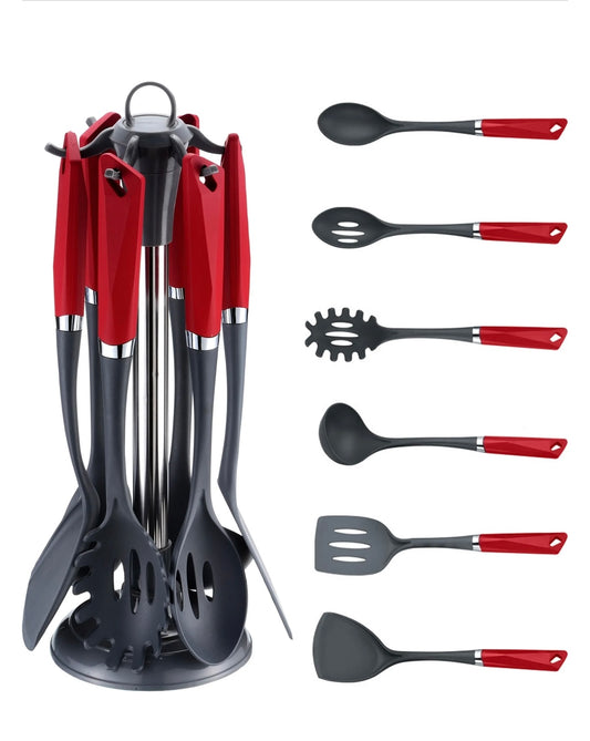 Küchenhelfer Set 7-teilig Michelino rot - Leidenschaftliche Eleganz mit Ständer