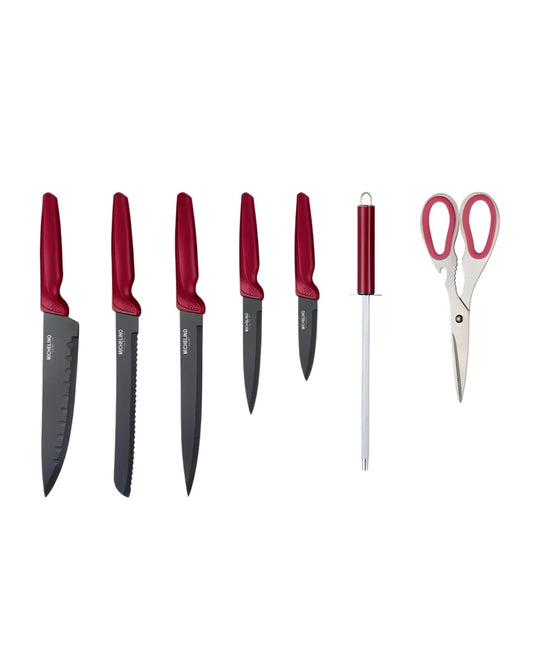 Messerset 8-teilig Michelino rot - Premium-Set mit Acrylständer