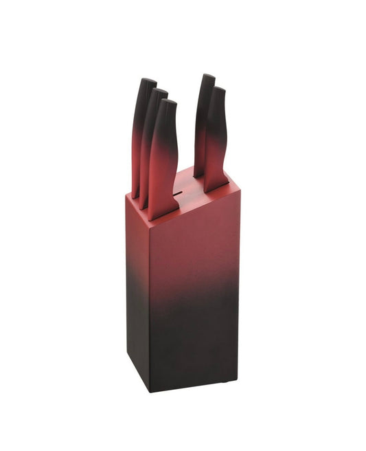 Messerset 6-teilig Michelino rot/schwarz - Komplett-Set mit Holz-Messerblock
