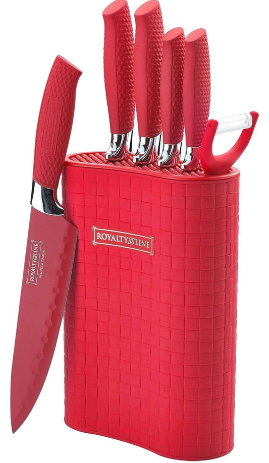 Royalty Line Messer Set 6 teilig rot - Komplettes Küchenmesser Set RL-6MSTR