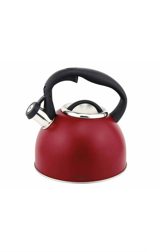 Flötenkessel 2,5L Michelino rot - Edelstahl Wasserkessel mit Pfeifton