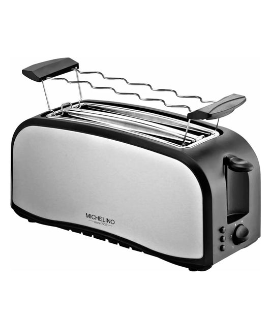 Edelstahl Toaster 4 Scheiben Michelino 1400W - Großer Familientoaster mit Brötchenaufsatz