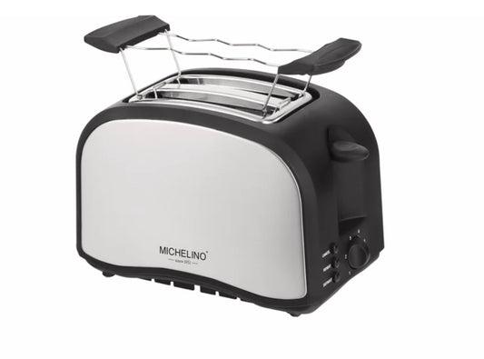 Edelstahl Toaster 2 Scheiben mit Brötchenaufsatz Michelino - 6 Bräunungsstufen mit High-Lift Funktion