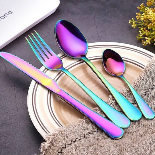 Ernesto Besteck Set 16 PCS Regenbogen Design - Buntes Besteckset für 4 Personen