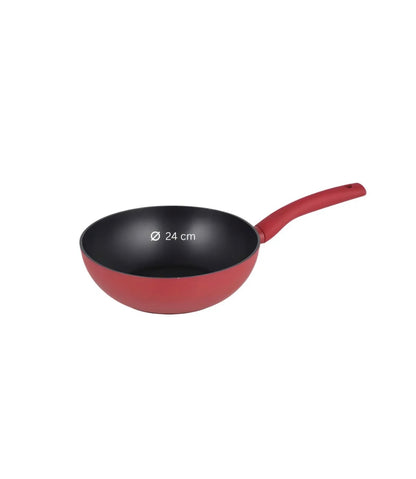Wok 24cm Michelino Serie Nora rot - Antihaft Aluminium für asiatische Küche