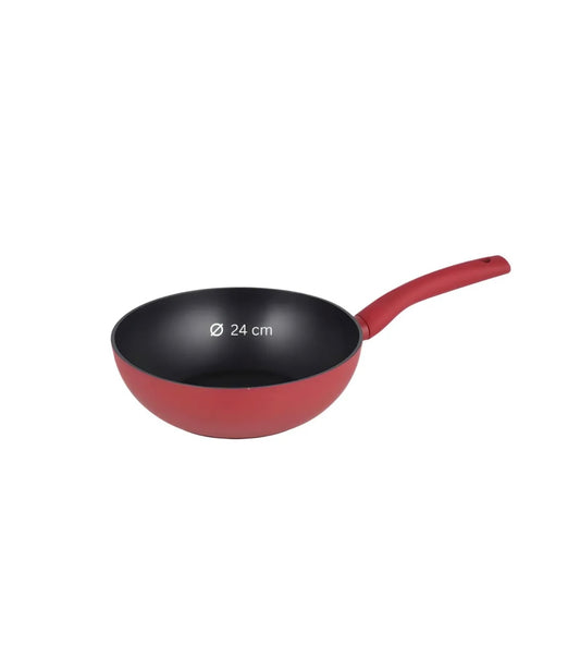 Wok 24cm Michelino Serie Nora rot - Antihaft Aluminium für asiatische Küche