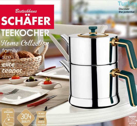 Teekocher Set Schäfer grün/gold - Teekessel 1,25L + Wasserkessel 2,5L