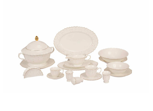 Kombi Service Dinner Set 86 teilig Schäfer Porzellan - Premium Porzellan-Service mit Tee- und Kaffee-Set